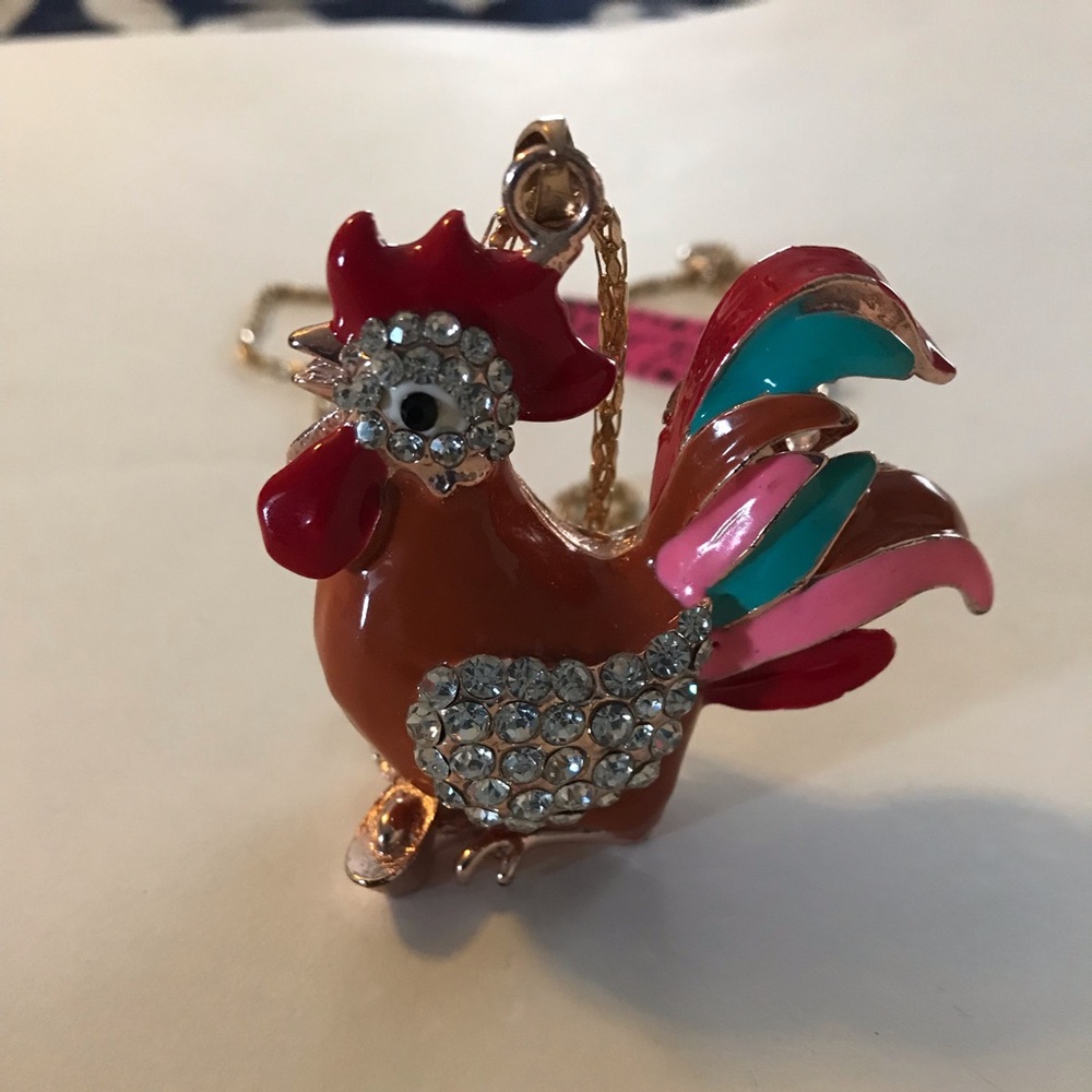 BNWT Betsey Johnson Crystal Rooster Necklace
